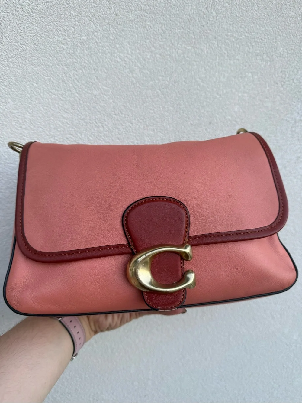 Coach soft tabby coral Shoulder Bag with Burgundy Trim & Gold 'C' Clasp